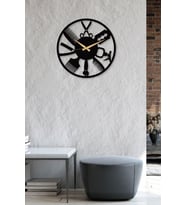 Gowpenart Berber - Kuaför - Güzellik Merkezi Metal Siyah Duvar Saati - Hediye Saat - 50 x 50 Cm