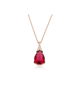 925 Ayar Gümüş Kırmızı Topaz Damla Kolye