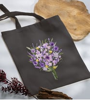 BK Gift Çiçek Tasarımlı Antrasit Kumaş Bez Çanta, Baskılı Omuz Çantası, Alışveriş Çantası, Anneye Hediye-9