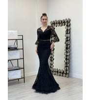 Full Güpür Balık Elbise - SİYAH