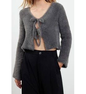 Kadın Modern Tarz Regular V Yaka Crop Triko Hırka