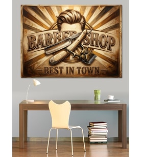 Barber Shop En İyi Berber Yazısı Dekoratif Kanvas - Mdf Ahşap Tablo