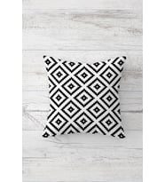 Geometrik Karolu Çift Tarafı Baskılı Gizli Fermuarlı Yastık Kılıfı Kırlent Koltuk Yastık Kılıfı (Beyaz-Siyah)