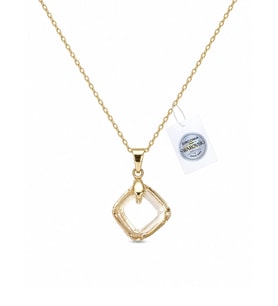 925 Ayar Swarovski Taşlı Kare 14mm Crystal Golden Shadow Kadın Gümüş Kolye