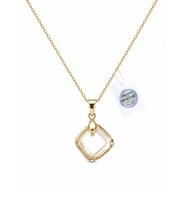 925 Ayar Swarovski Taşlı Kare 14mm Crystal Golden Shadow Kadın Gümüş Kolye
