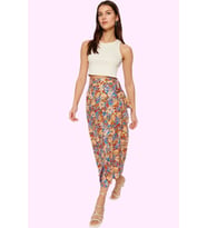 Kadın Çiçek Desenli Dokuma Midi Etek Sarong Stil Viskoz Nefes Alan Yazlık Günlük Kombinler (Çok Renkli)