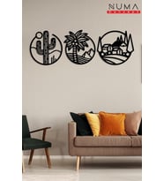 Numa Concept Doğa Kaktüs Ve Köy 3'lü Set Modern Duvar Oda Ev Aksesuarı Ahşap Tablo kaktüs3lü (Siyah)
