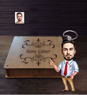 Kişiye Özel Öğretmen Karikatürlü  Ahşap Anahtarlık Kutulu Bay-16