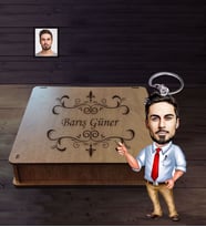 Kişiye Özel Öğretmen Karikatürlü  Ahşap Anahtarlık Kutulu Bay-16