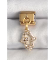 316L Çelik Gold Renk Sallantı Zirkon Taşlı Fatma Ana El Model Nomination Charm