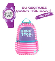 Çocuk Kol Saati Hediyeli Benetton Büyük Kapasiteli Çocuk Okul Çantası B.NT.03752 (Çok Renkli)