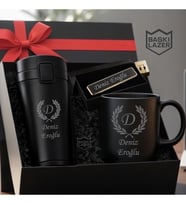 İsme Özel Kurt Logolu Erkek & Kadın Lüks Hediye Seti - Çelik Termos Usb Çakmak Kupa - Premium Hediye Paketli