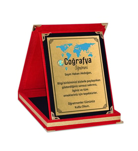 Kişiye Özel Coğrafya Öğretmeni Tasarımlı Kadife Plaket