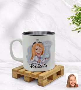BK Gift Kişiye Özel Kadın Diş Hekimi Karikatürlü İçi Siyah Renkli Kupa Bardak Model 1