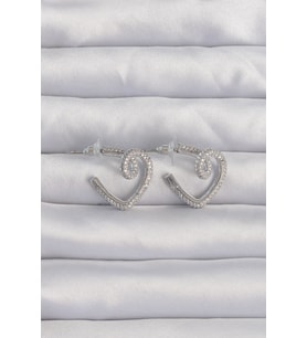 Pirinç Gümüş Renk Zirkon Taşlı Kıvrımlı Yarım Kalp Küpe TJ-BKP9278