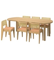 Yemek Masası Takımı, Meşe Kaplama-Meşe Rattan, 6 sandalyeli, Sabit, 230x90 cm