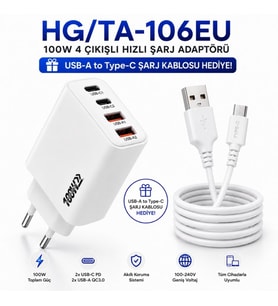 SChitec 100W 4 Çıkışlı Hızlı Şarj Başlığı ve 67W UsbA to Type-C ve Hızlı Şarj Kablosu 1M HEDİYE
