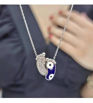 Nazar Mineli Bebek Ayakları Rodium Kaplama 925 Ayar Gümüş Kolye (Karışık)