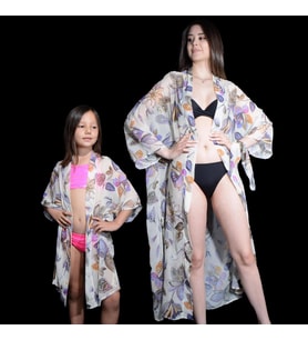 PAREDORA Zambak Desenli Krem Anne Kız Kimono Pareo