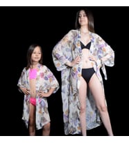PAREDORA Zambak Desenli Krem Anne Kız Kimono Pareo