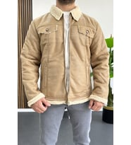 Erkek İçi Kürklü Suni Pul Deri Mont Krem Edw120