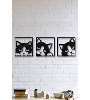 3 lü Kedi Duvar Tablosu Ahşap Kedi Tablosu MDF Kedi Tablosu (Siyah - Beyaz)