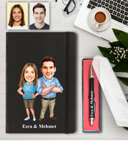 Kişiye Özel Çift Karikatürlü Defter ve Kalem