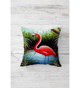 Flamingo Desenli Çift Tarafı Baskılı Gizli Fermuarlı Yastık Kılıfı Kırlent Koltuk Yastık Kılıfı (Mavi-Yeşil)