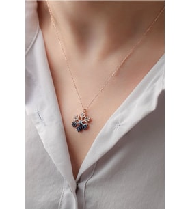 925 Ayar Akışlı Kar Tanesi Rose Gümüş Kolye
