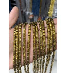 Hematit Taşı Altıgen Kesim Parlak Gold 6x3mm Doğal Taş Dizi