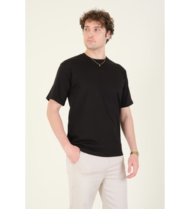 Giyim Dünyası Erkek Sıfır Yaka Oversize T-Shirt Siyah