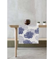 Lacivert Çiçek Desenli Premium Masa Örtüsü Runner RNR047