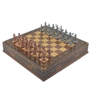 Gifthome Metal Satranç Takımı/Seti;Orta,Yunan,Antik,Sandıklı Masif Ahşap Satranç Tahtası (Çok Renkli)