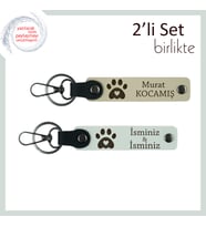 Evcil Hayvanların Sevgisini Üzerinde Taşıyan Anahtarlık Set, Kalpli Pati Motifli, Sütlü Kahve-Beyaz