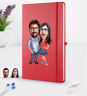 BK Gift Kişiye Özel Sevgililer Karikatürlü Karikatürlü Kırmızı Termo Deri Defter 16x24cm Model 105