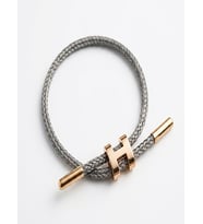 Unisex H Model Gold Renk Çelik Detay Gri İp Bileklik