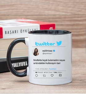 Kişiye Özel Twitter Tasarım Fotoğraflı Siyah Kupa Bardak