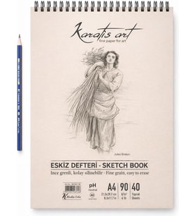 Lexroo A4 Eskiz Defteri, İnce Grenli, Kolay Silinebilir pH Nötr Kağıt, Spiralli Sketch Book, 90 g/m²