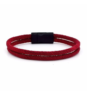 BORDO İKİ SIRALI SİYAH METAL MIKNATISLI ERKEK BİLEKLİK M013F