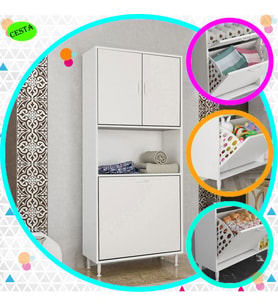 Modilayn 75 x 165 x 30 cm ARD-141 2 Kapaklı 2 Bölmeli Sepet Raflı Banyo Dolabı Kirli Çamaşır Dolabı