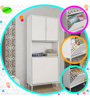 Modilayn 75 x 165 x 30 cm ARD-141 2 Kapaklı 2 Bölmeli Sepet Raflı Banyo Dolabı Kirli Çamaşır Dolabı