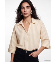 LCW Vision Sarı Çizgili Oversize Kadın Gömlek