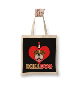 I Love Bulldog Pop Art Köpek Beyaz Bez Çanta Uzun Saplı Alışveriş Çantası Plaj Çantası