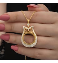 Gold Çeyrek Altın TakılabilenZirkon Taşlı 925 Ayar Gümüş Kadın Kolye