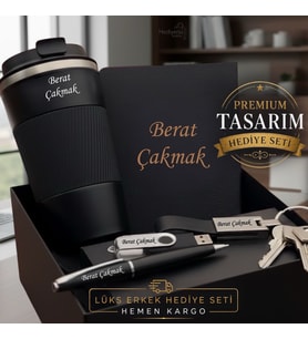 İsme Özel Lüks Çelik Termos Bardak Kalem Usb Flash Bellek Defter Anahtarlık Erkek Hediye Seti