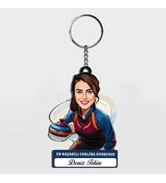 Karikatürlü - Kadın Curling Oyuncusu İsimli Anahtarlık