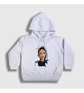 Presmono Unisex Çocuk Beyaz Cool Rihanna Kapüşonlu Sweatshirt 331722tt
