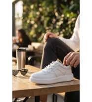 Enoch Hakiki Deri Beyaz Burun Delikli Modern Erkek Sneaker