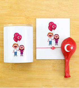 Türk Bayrağı Balon & Kumbara & Bileklik Hediye Seti