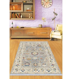 Gri Çerçeveli Dokuma Pamuk Tabanlı Kaymaz Kilim KLM193